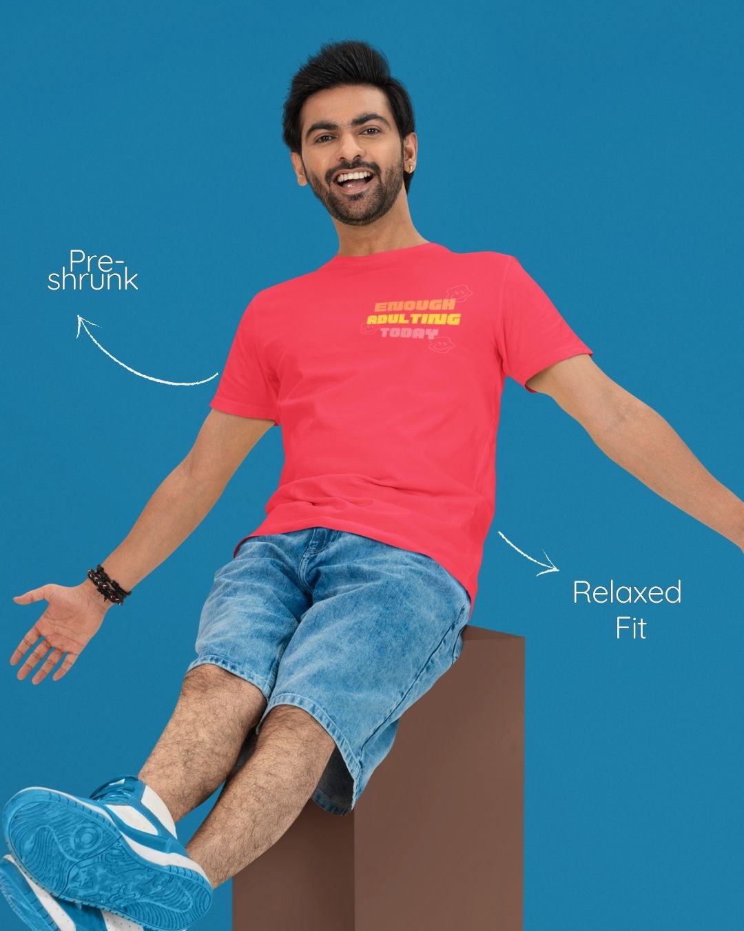 Red regular fit cotton t-shirt with 'Enough Adulting Today' quote – Out of Office clothing