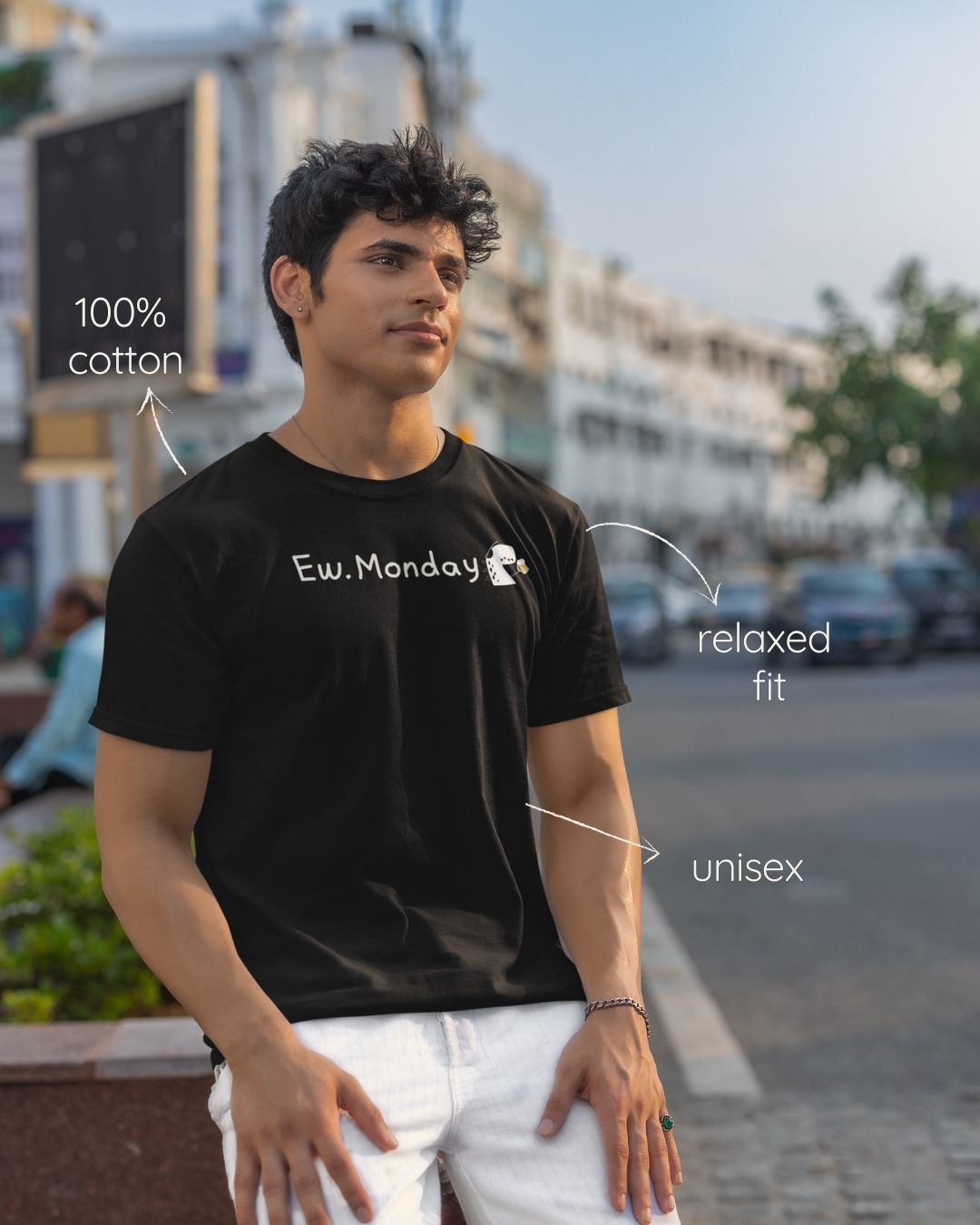 Black regular fit cotton t-shirt with 'Ew Monday' quote – Out of Office clothing