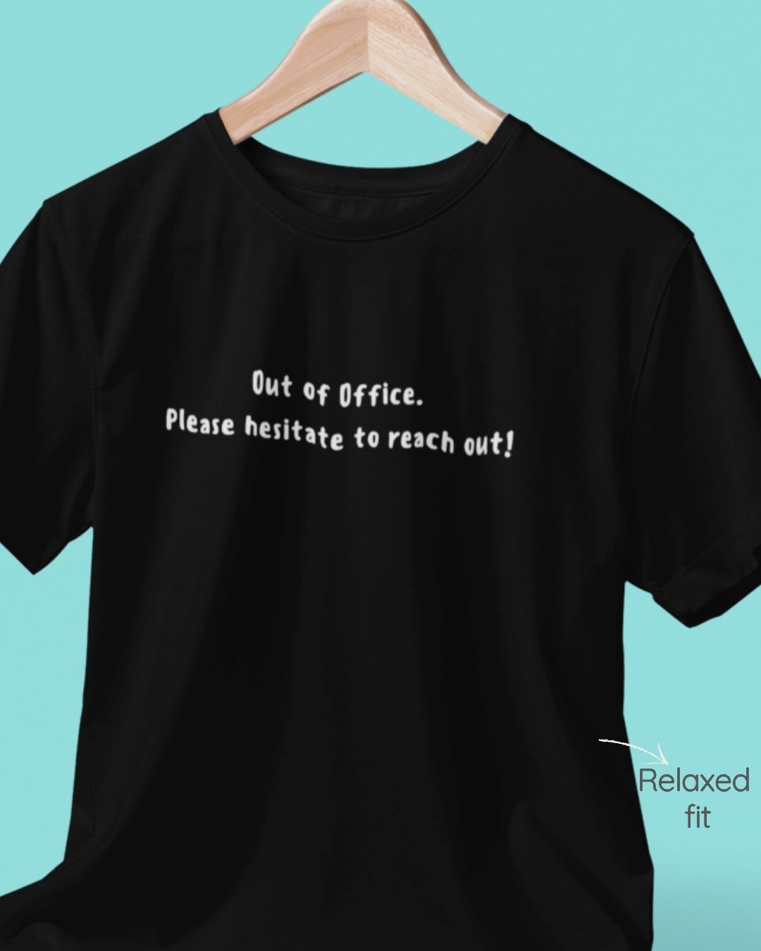 Black regular fit cotton t-shirt with 'Out of office. Please hesitate to reach out' quote – Out of Office clothing