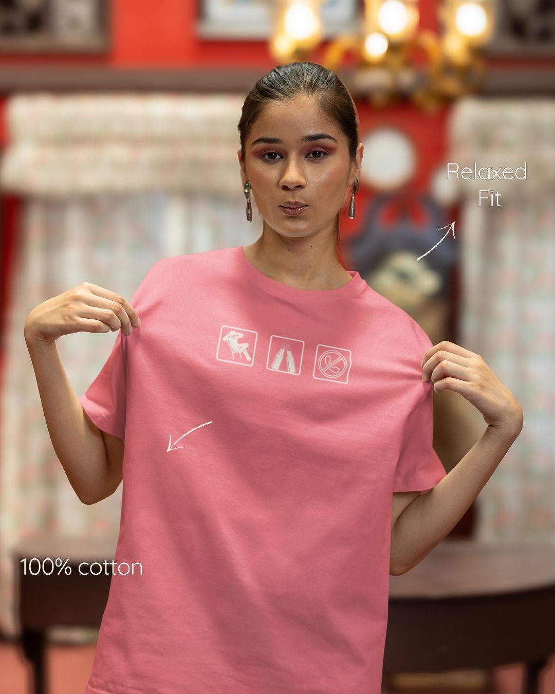 Pink regular fit cotton t-shirt with 'Vacation emojis' quote – Out of Office clothing