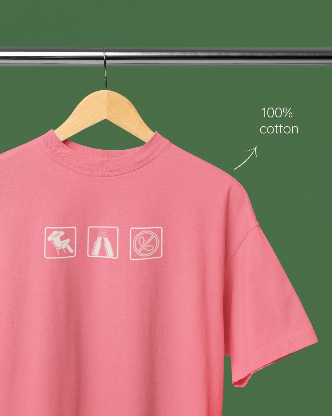 Pink regular fit cotton t-shirt with 'Vacation emojis' quote – Out of Office clothing