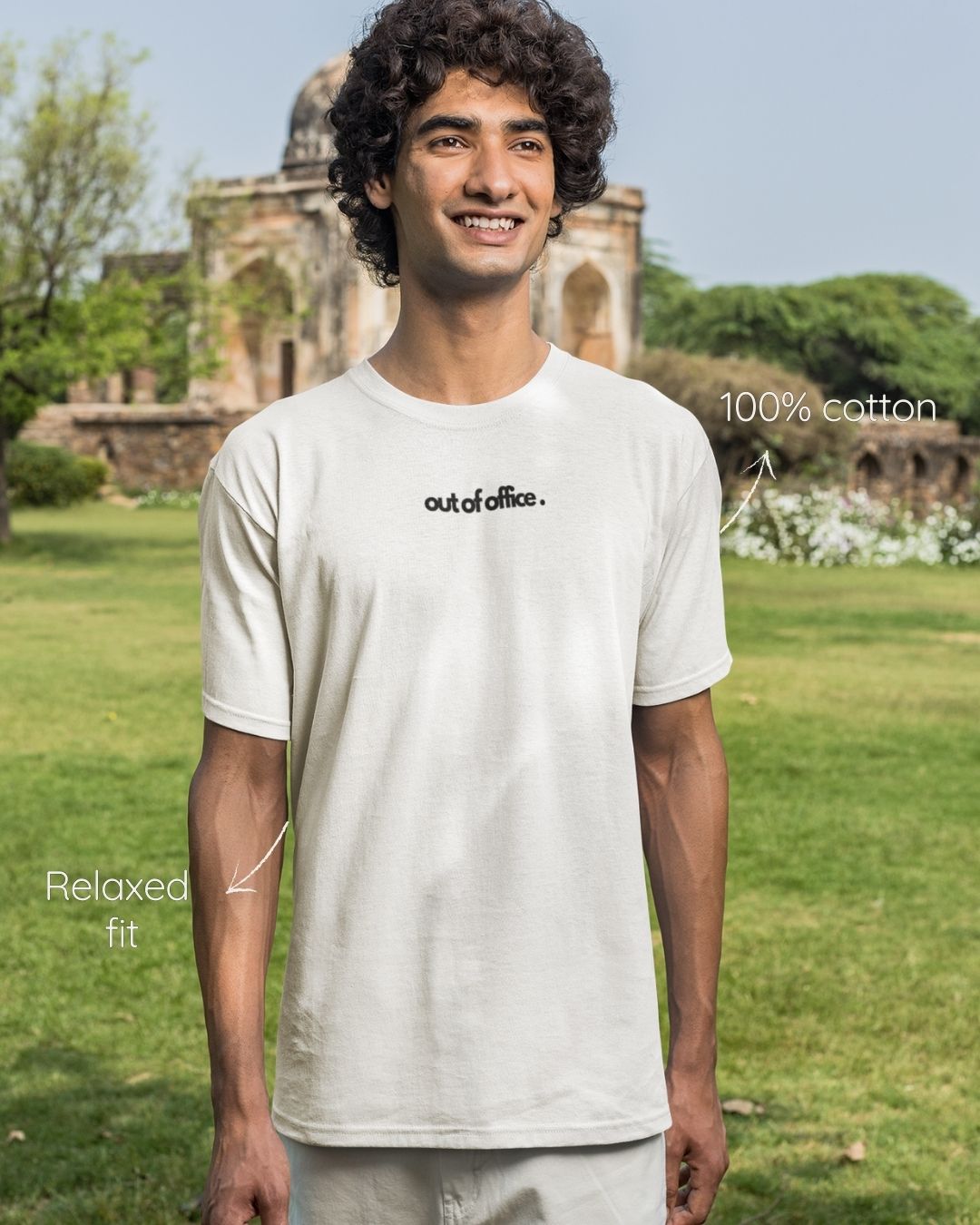 White regular fit cotton t-shirt with 'Out of office' quote – Out of Office clothing